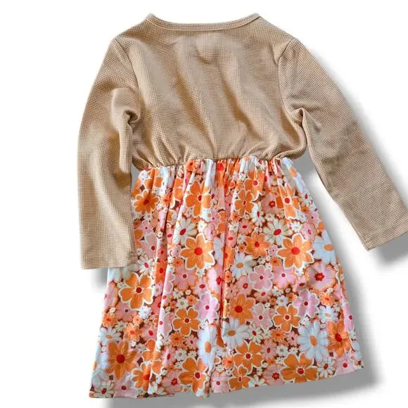 Vintage Style Floral Girls Dress with Bolero Cardigan Size 120 (6-7) Orange - Picture 2 of 6